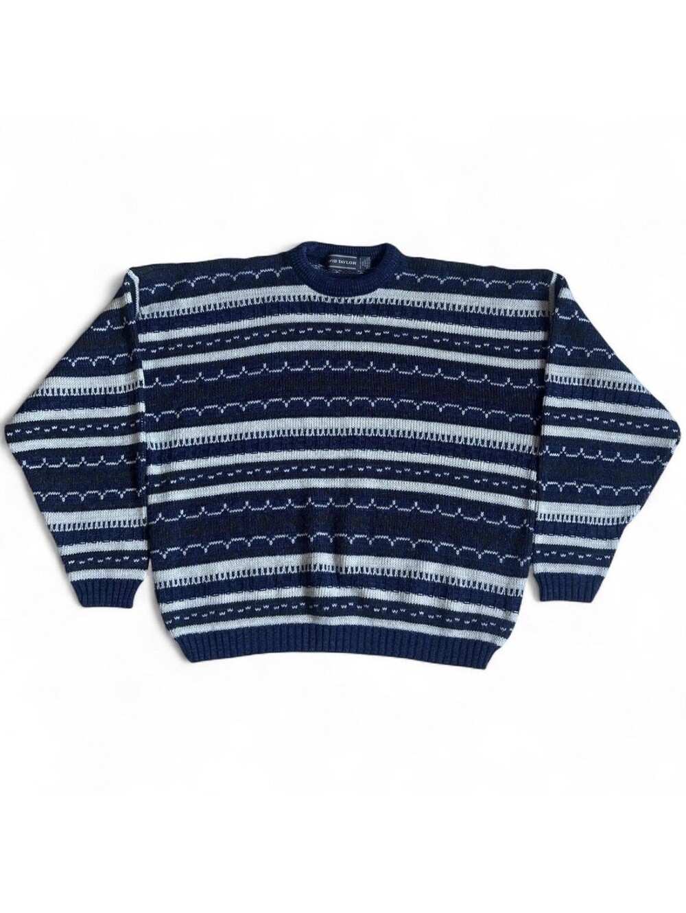 Vintage David Taylor Sweater Men’s XXL Blue Fair Isle Striped Grandpacore